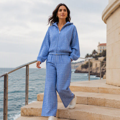 🏆 Verkaufsschlager – jetzt halber Preis! Zweiteiliges Damen-Set mit Kapuze und Gingham-Karomuster