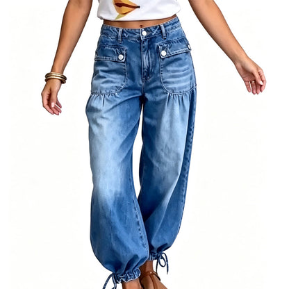 📢🎉50%Rabatt!!!🛍️✨Damen Ballonjeans mit hohem Bund und Kordelzug am Saum