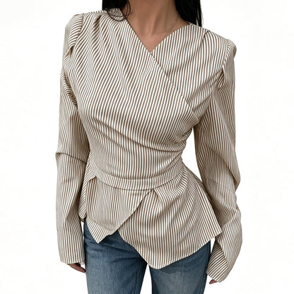 📢📢50% Rabatt!!! 🎉✨ Damen-Casual-Wickeloberteil mit Streifen & V-Ausschnitt