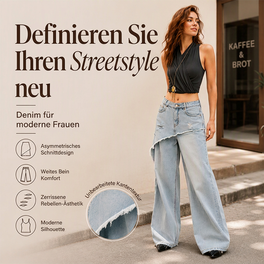 Asymmetrische, mehrlagige Wide-Leg-Jeans für Damen