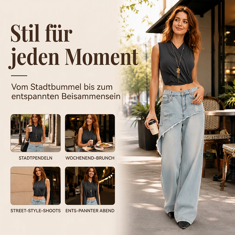 📢📢50% Rabatt!!! 🎉✨ Asymmetrische, mehrlagige Wide-Leg-Jeans für Damen