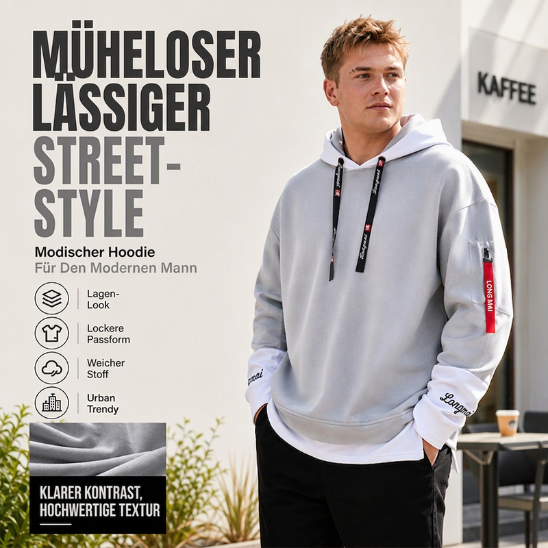 📢📢50% Rabatt!!! 🎉✨ Herren-Lässiges Fake-2-Teile-Kapuzensweatshirt