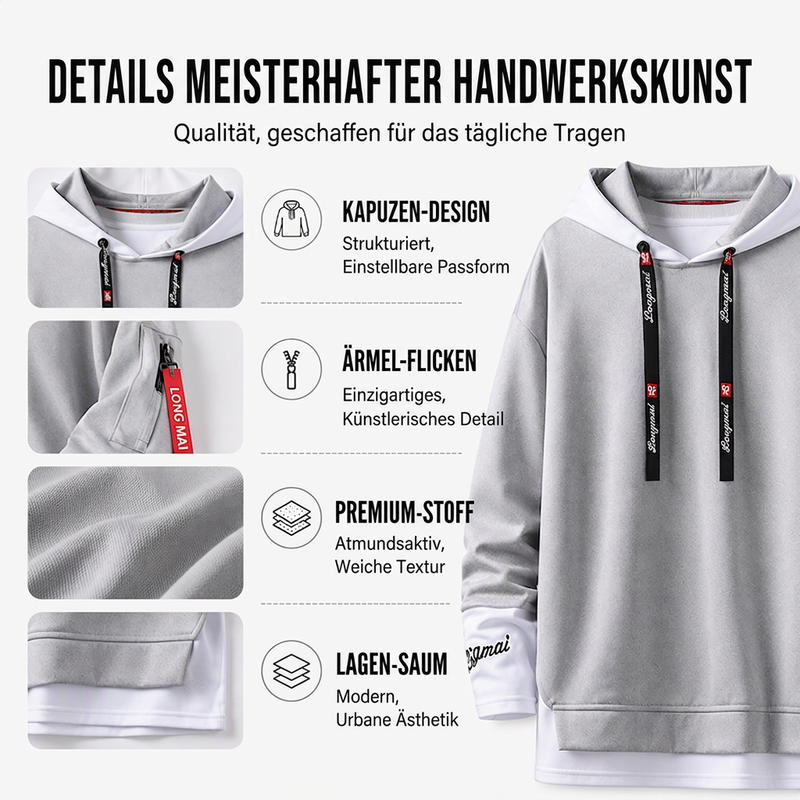 📢📢50% Rabatt!!! 🎉✨ Herren-Lässiges Fake-2-Teile-Kapuzensweatshirt