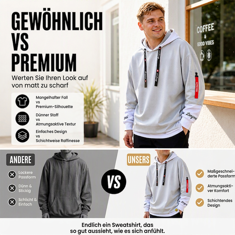 📢📢50% Rabatt!!! 🎉✨ Herren-Lässiges Fake-2-Teile-Kapuzensweatshirt