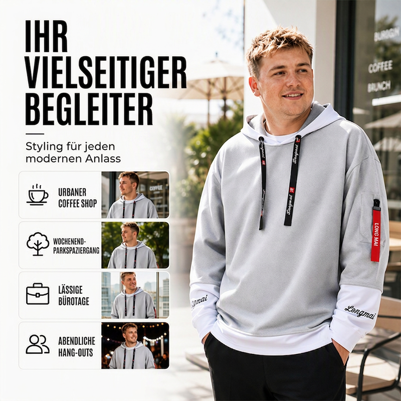 📢📢50% Rabatt!!! 🎉✨ Herren-Lässiges Fake-2-Teile-Kapuzensweatshirt
