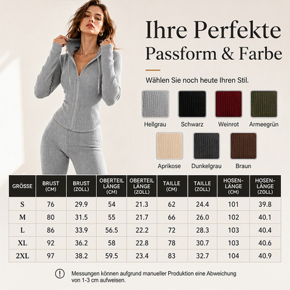 📢📢50% Rabatt!!! 🎉✨ Damen-Set aus gerippter Kapuzenjacke mit Reißverschluss & Schlaghose