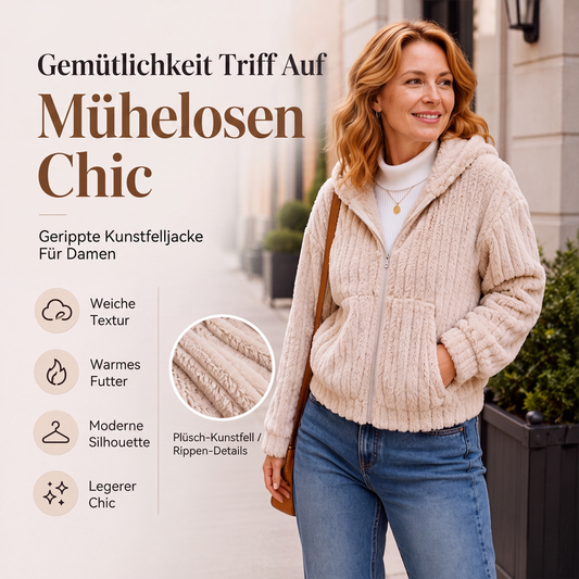 Damen-Kapuzenjacke aus beidseitigem Plüsch