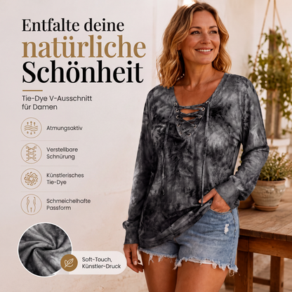 Damen-Oberteil mit Batikmuster und Schnürung am V-Ausschnitt