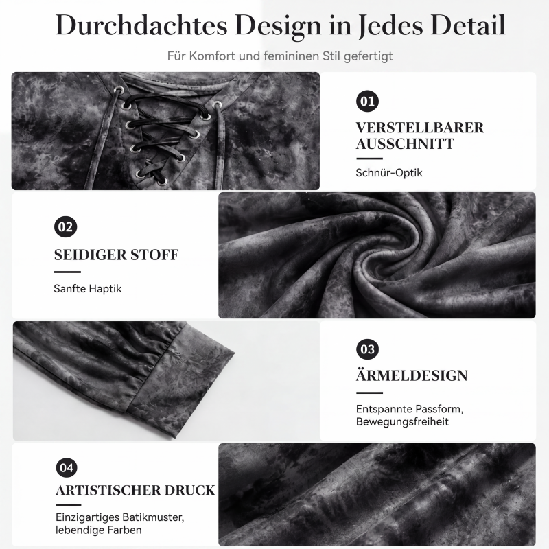 Damen-Oberteil mit Batikmuster und Schnürung am V-Ausschnitt