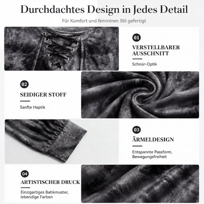 Damen-Oberteil mit Batikmuster und Schnürung am V-Ausschnitt