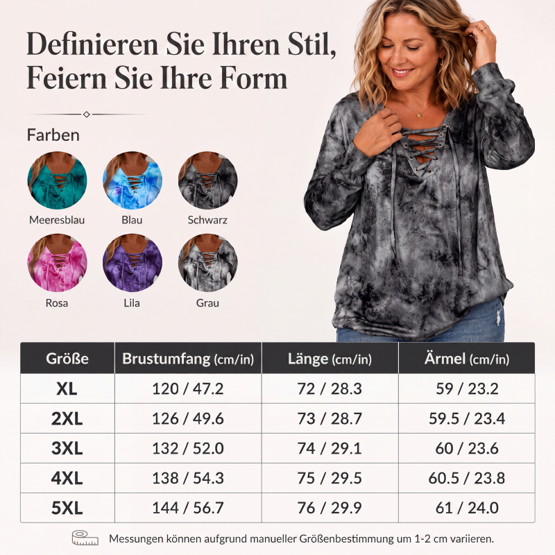 Damen-Oberteil mit Batikmuster und Schnürung am V-Ausschnitt