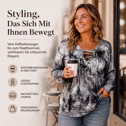 Damen-Oberteil mit Batikmuster und Schnürung am V-Ausschnitt