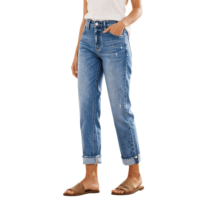 📢📢50% Rabatt!!! 🎉✨ Damen-Jeans mit geradem Bein & Destroy-Effekten im Casual-Stil
