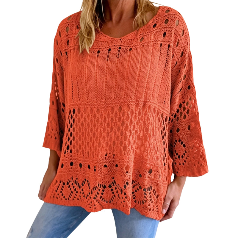 📢📢50% Rabatt!!! 🎉✨ Damen Lochstrick-Häkelpullover