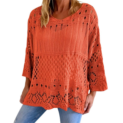 📢📢50% Rabatt!!! 🎉✨ Damen Lochstrick-Häkelpullover
