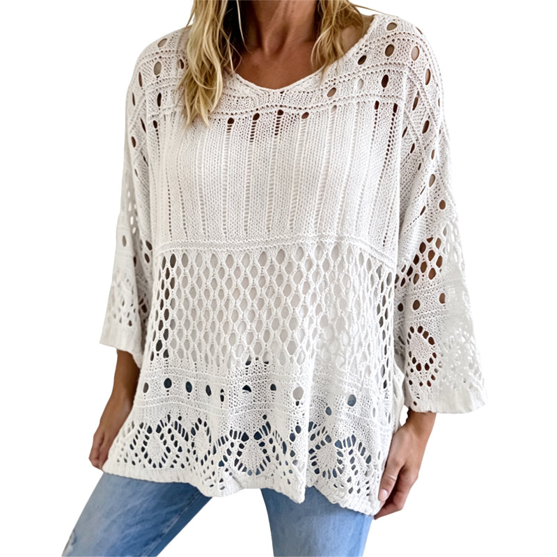 📢📢50% Rabatt!!! 🎉✨ Damen Lochstrick-Häkelpullover