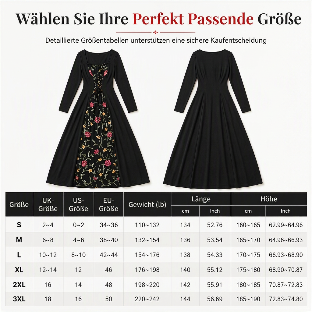 📢📢50% Rabatt!!! 🎉✨ Schwarzes langärmeliges Corset-Maxikleid – quadratischer Ausschnitt, Schnürung & floral bestickter Netzeinsatz