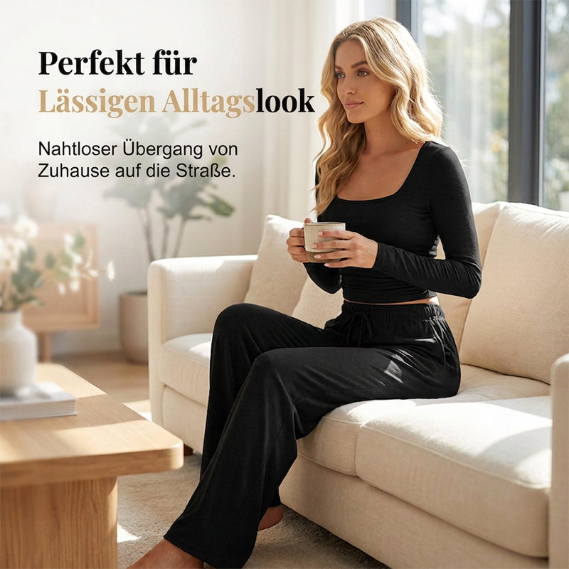 📢📢50% Rabatt!!! 🎉✨ Damen-Set mit eckigem Ausschnitt & weitem Bein