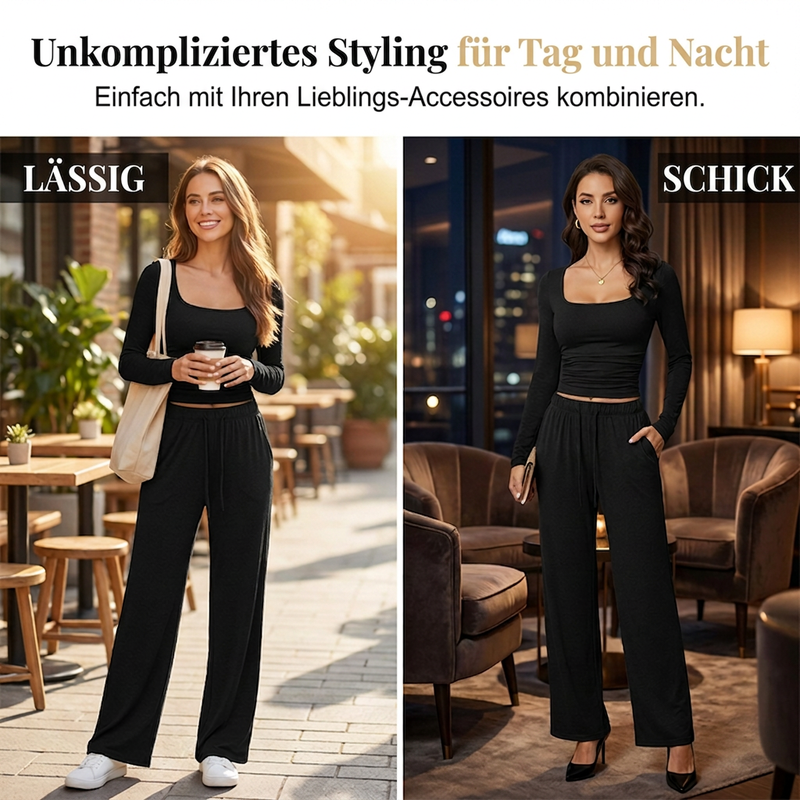 📢📢50% Rabatt!!! 🎉✨ Damen-Set mit eckigem Ausschnitt & weitem Bein