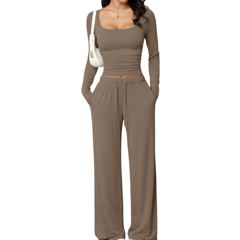 📢📢50% Rabatt!!! 🎉✨ Damen-Set mit eckigem Ausschnitt & weitem Bein