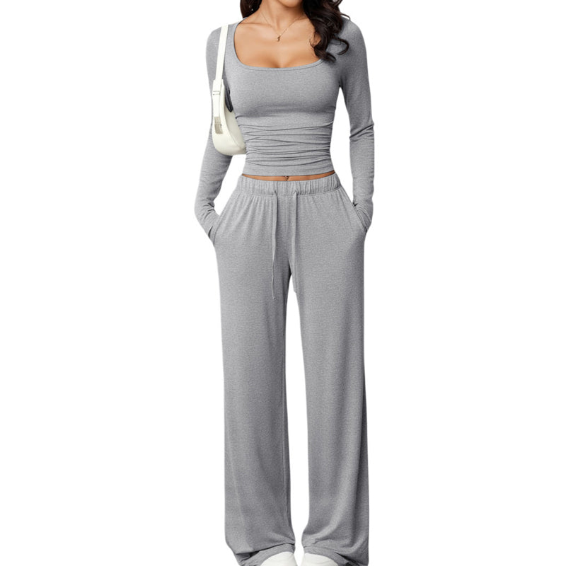 📢📢50% Rabatt!!! 🎉✨ Damen-Set mit eckigem Ausschnitt & weitem Bein