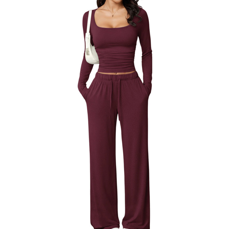 📢📢50% Rabatt!!! 🎉✨ Damen-Set mit eckigem Ausschnitt & weitem Bein