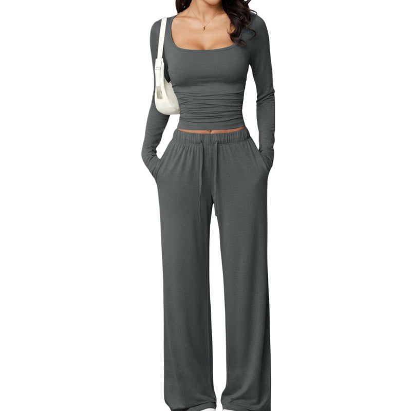 📢📢50% Rabatt!!! 🎉✨ Damen-Set mit eckigem Ausschnitt & weitem Bein