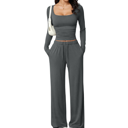 📢📢50% Rabatt!!! 🎉✨ Damen-Set mit eckigem Ausschnitt & weitem Bein