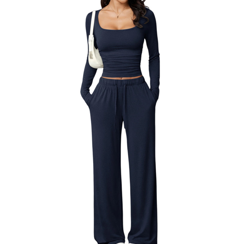📢📢50% Rabatt!!! 🎉✨ Damen-Set mit eckigem Ausschnitt & weitem Bein