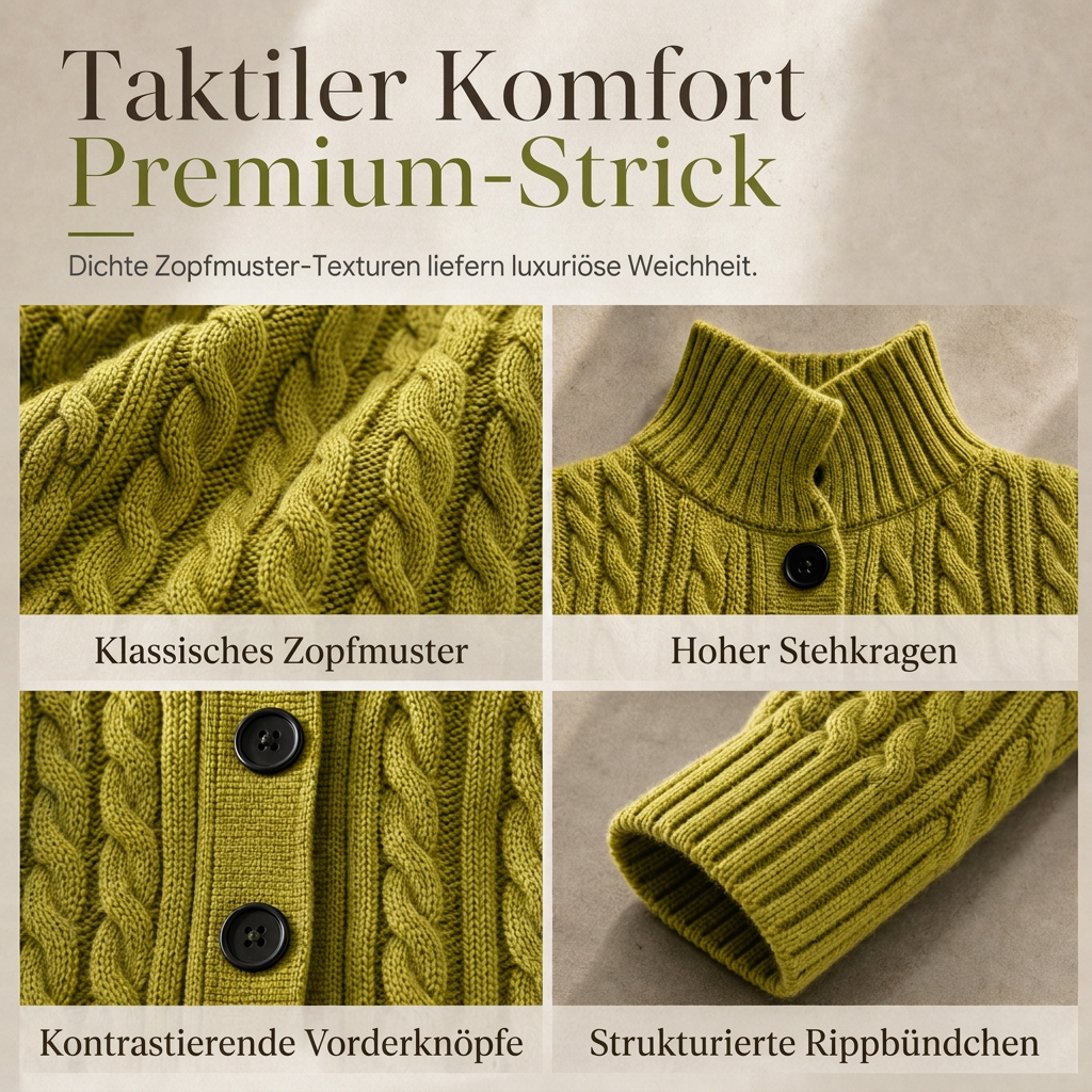 📢📢50% Rabatt!!! 🎉✨ Damen-Lang-Cardigan im Zopfmuster mit Stehkragen