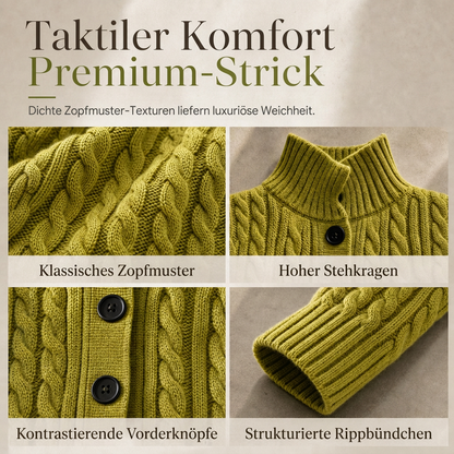 📢📢50% Rabatt!!! 🎉✨ Damen-Lang-Cardigan im Zopfmuster mit Stehkragen