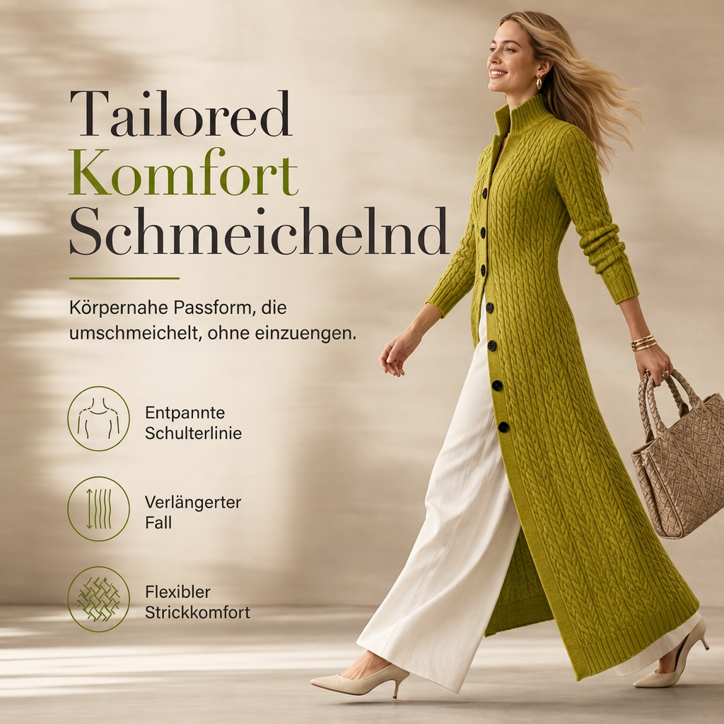 📢📢50% Rabatt!!! 🎉✨ Damen-Lang-Cardigan im Zopfmuster mit Stehkragen