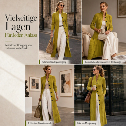 📢📢50% Rabatt!!! 🎉✨ Damen-Lang-Cardigan im Zopfmuster mit Stehkragen