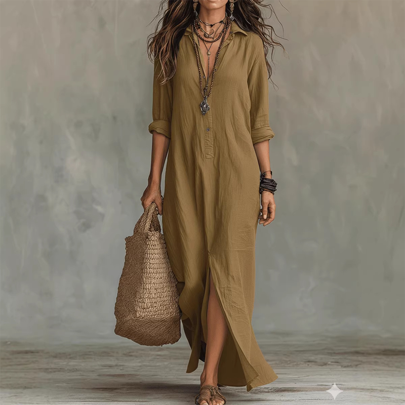 Legeres Maxikleid in lockerer Passform mit Frontschlitz