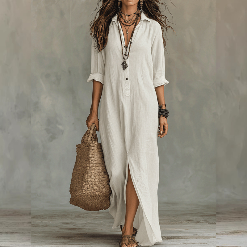 Legeres Maxikleid in lockerer Passform mit Frontschlitz