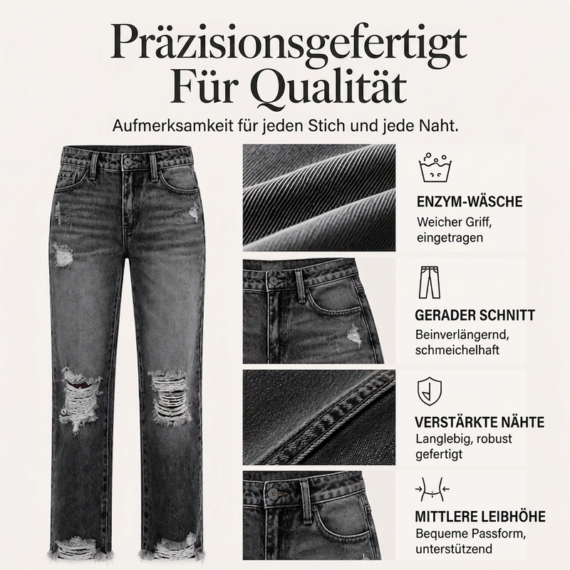 Damen-Jeans im Retrostil, used-Look mit Rissen