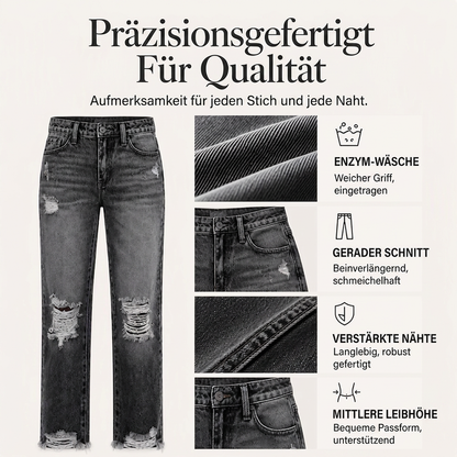 Damen-Jeans im Retrostil, used-Look mit Rissen