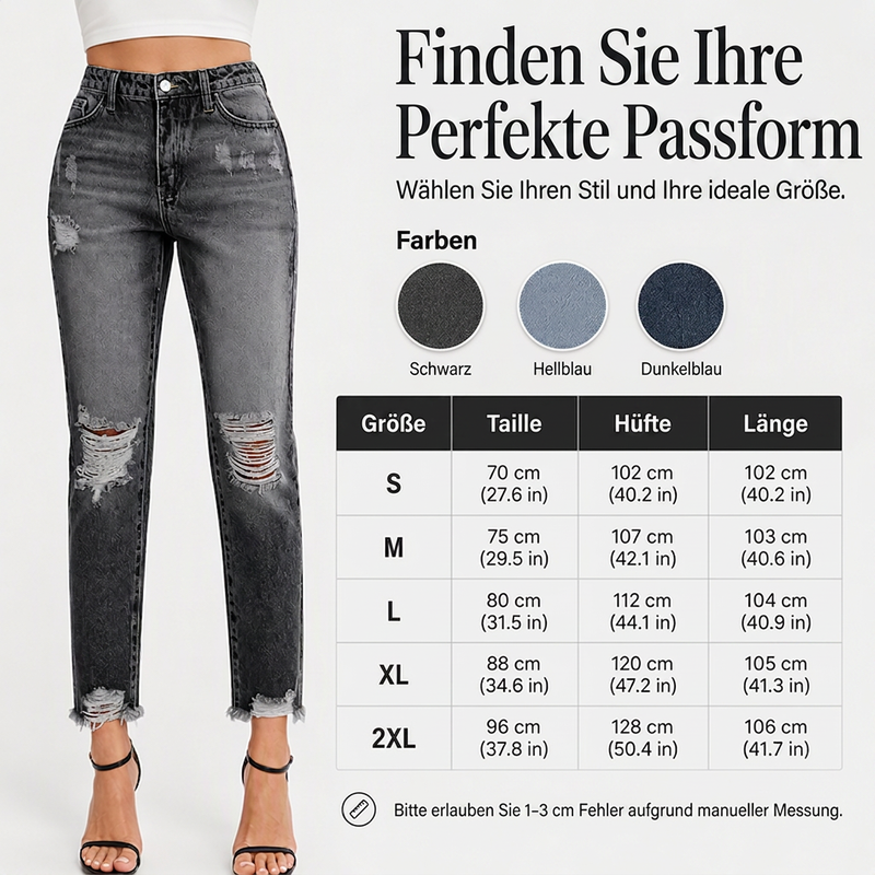 Damen-Jeans im Retrostil, used-Look mit Rissen