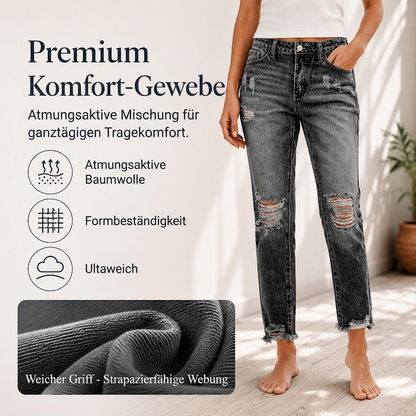 Damen-Jeans im Retrostil, used-Look mit Rissen