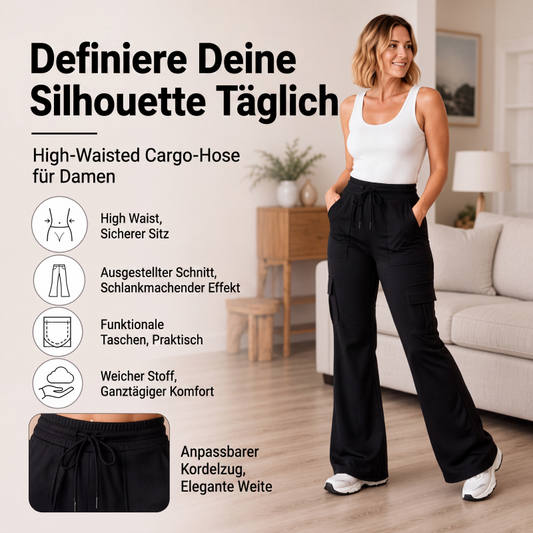 📢📢50% Rabatt!!! 🎉✨ Damen High-Waist Cargo-Flare-Hose mit Kordelzug