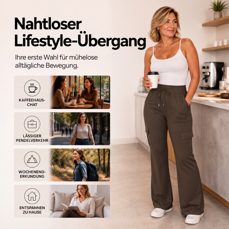 📢📢50% Rabatt!!! 🎉✨ Damen High-Waist Cargo-Flare-Hose mit Kordelzug