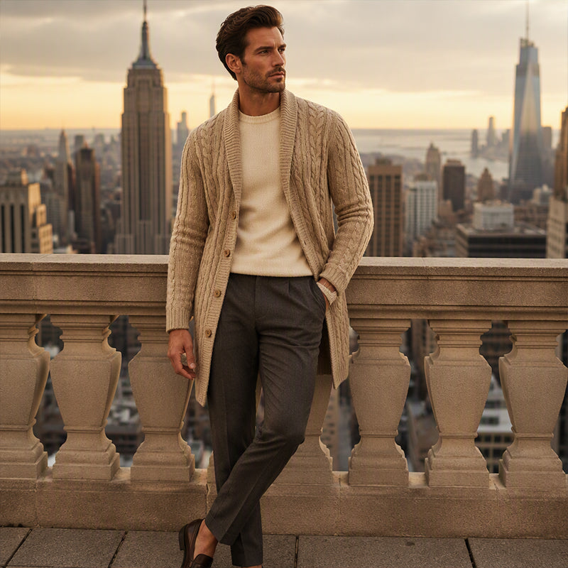 📢📢50% Rabatt!!! 🎉✨ Mittelanger Zopfstrick-Cardigan für Herren