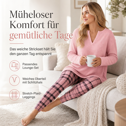 📢🎉50%Rabatt!!!🛍️✨Damen-Set aus Strickoberteil und karierten Leggings