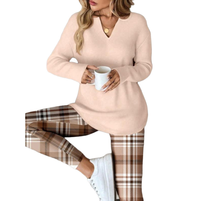 📢🎉50%Rabatt!!!🛍️✨Damen-Set aus Strickoberteil und karierten Leggings