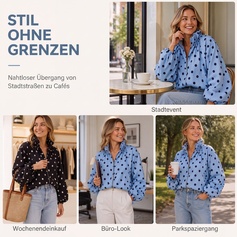 📢🎉50%Rabatt!!!🛍️✨Lässige gepunktete Jacke mit Reißverschluss für Damen