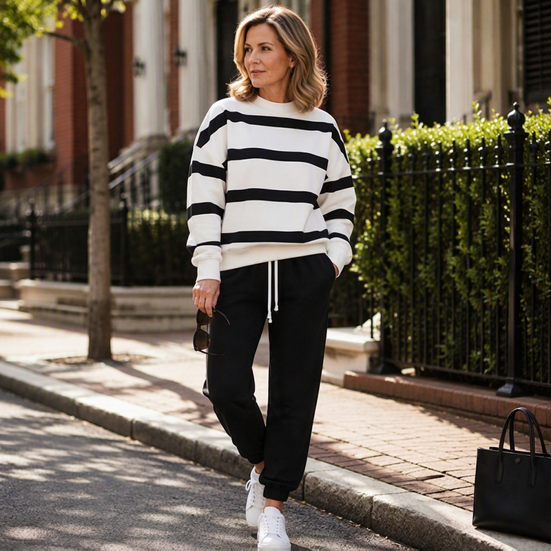 📢📢50% Rabatt!!! 🎉✨ Gestreiftes Sweatshirt & Jogginghosen-Set für Damen
