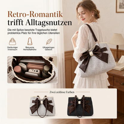 📢📢50% Rabatt!!! 🎉✨ Damen Schultertasche mit großem Fassungsvermögen, gepunktetem Design & Spitzenschleife