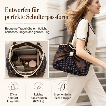 📢📢50% Rabatt!!! 🎉✨ Damen Schultertasche mit großem Fassungsvermögen, gepunktetem Design & Spitzenschleife