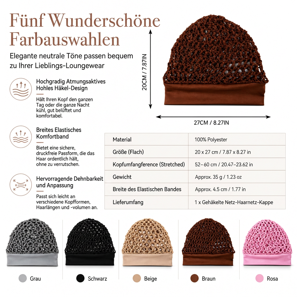 📢📢50% Rabatt!!! 🎉✨ Elastisches, atmungsaktives Haarnetz mit breitem Mesh-Band & hohler Haarabdeckung