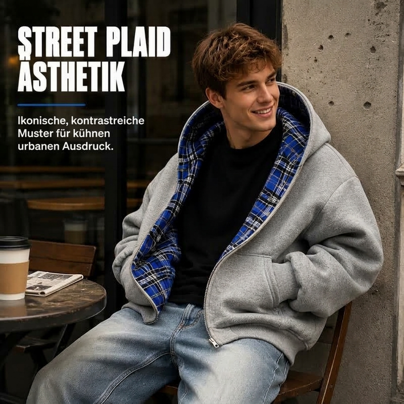 📢📢50% Rabatt!!! 🎉✨ Unisex Wendbare Karierte Kapuzenjacke mit Reißverschluss